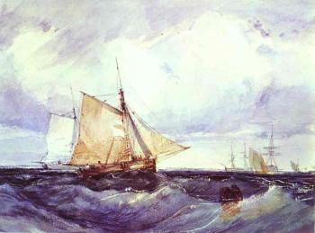 Richard Parkes Bonington : A Cutter and other Ships in a Strong Breeze